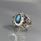 Sterling Silver Labradorite Queen Ring