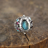 Sterling Silver Labradorite Queen Ring