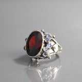 Red Cubic Zirconia and Moonstone Queen Ring