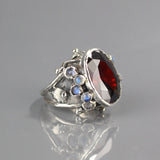Red Cubic Zirconia and Moonstone Queen Ring