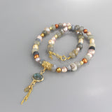 Bezel Set Labradorite Pearl Gemstone Necklace