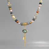 Bezel Set Labradorite Pearl Gemstone Necklace