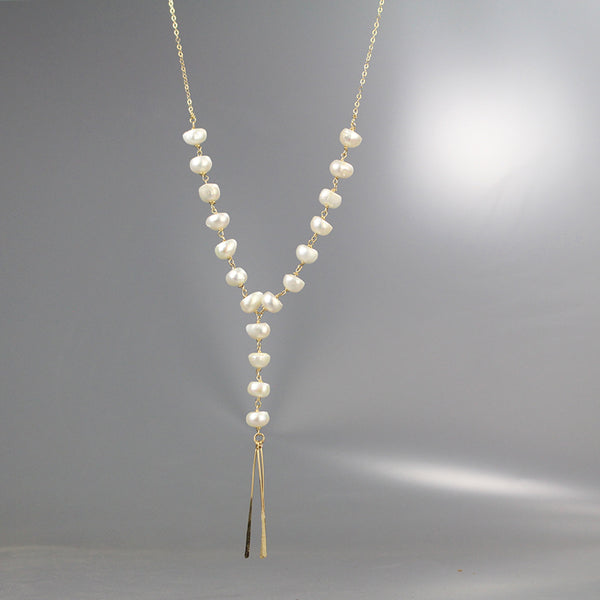Gold Filled Pearl Tassel Necklace