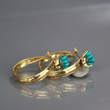 Turquoise Howlite Golden Crown Hoop Earrings
