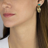Turquoise Howlite Golden Crown Hoop Earrings