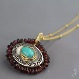 Garnet Engraved Happiness Necklace