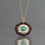 Garnet Engraved Happiness Necklace