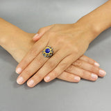 24K Solid Gold Lapis Nefertiti Ring