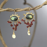 Labradorite Garnet Waterfall Earrings