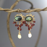 Labradorite Garnet Waterfall Earrings