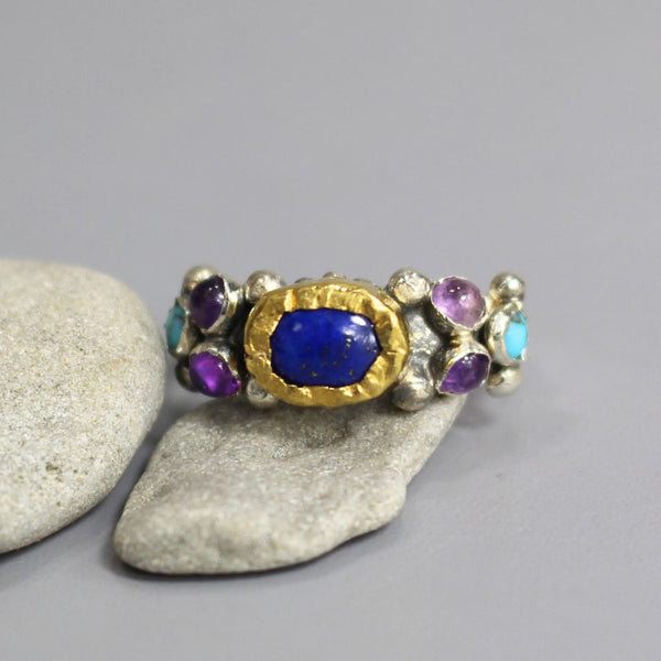 24K Solid Gold Lapis Caterina Ring