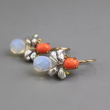 Coral Keshi Pearl Bee Earrings