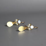 Botanical Glow: Faceted Moonstone & Pearl Earrings with Hand-Crafted Gold Leaves
