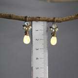 Botanical Glow: Faceted Moonstone & Pearl Earrings with Hand-Crafted Gold Leaves
