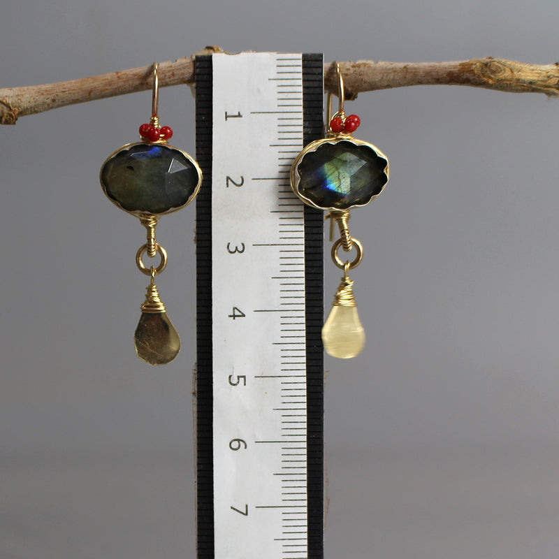 Labradorite Coral Crown Earrings