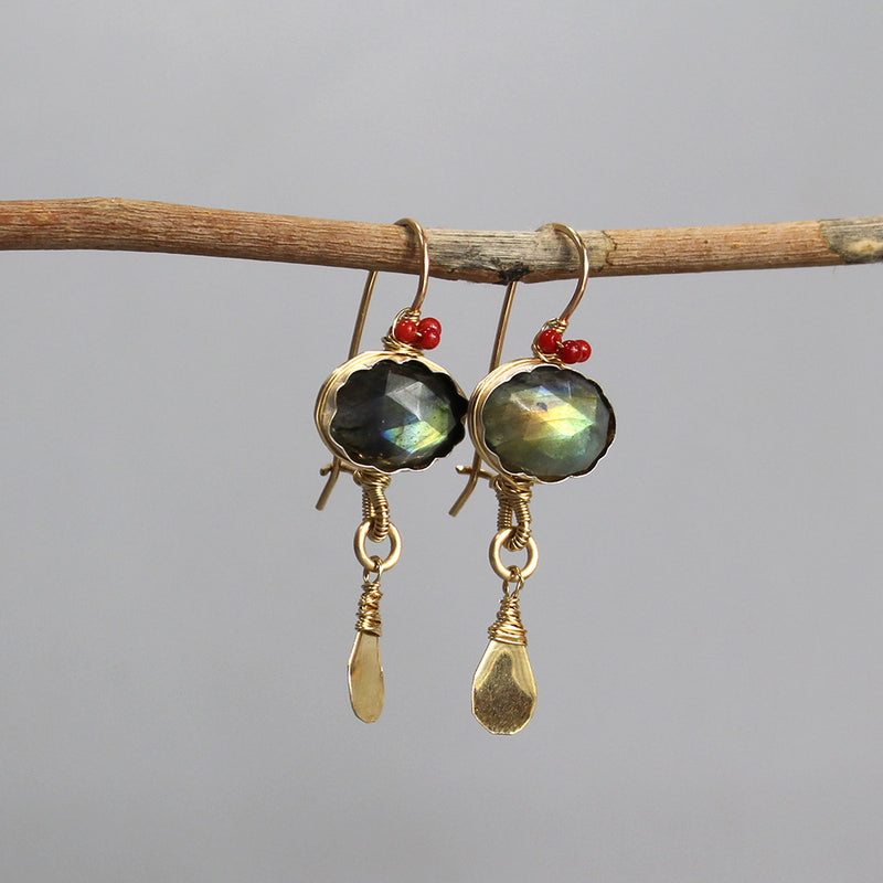 Labradorite Coral Crown Earrings