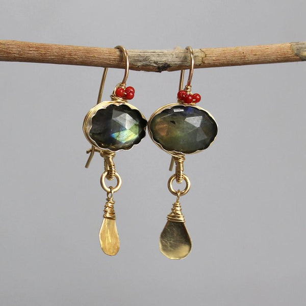 Labradorite Coral Crown Earrings