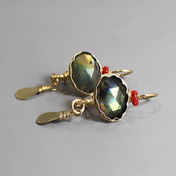 Labradorite Coral Crown Earrings