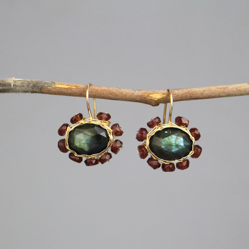 Garnet Labradorite Mandala Earrings