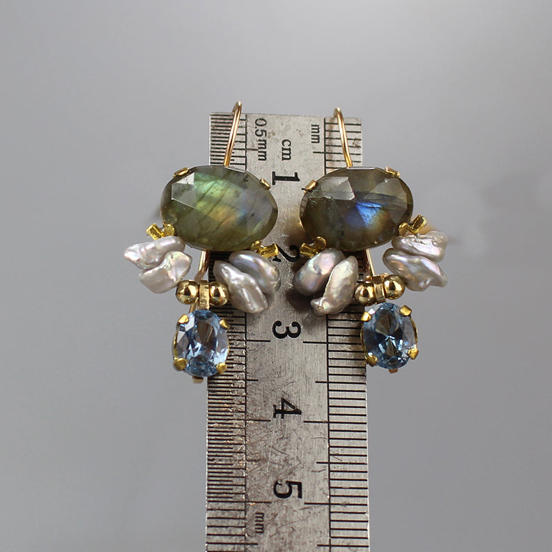 Labradorite Pearl Butterfly Earrings