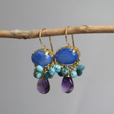 Blue Agate Earrings, Statement Earrings, Multi Color Earrings, Gemstone Earrings, Amazonite Earrings, Amethyst Drop Earrings, Oval Earrings