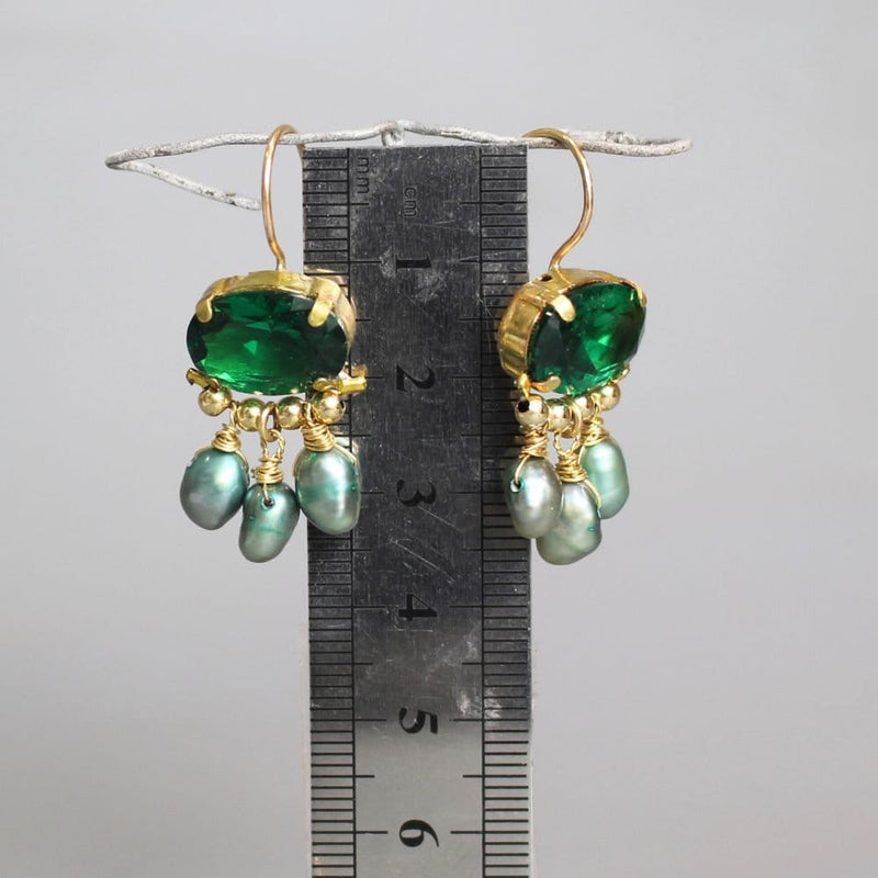 Green Zircon Earrings, Nature Inspired Earrings, Green Jewelry, Pearl Drop Earrings, Statement Earrings, Woodland Wedding Jewelry