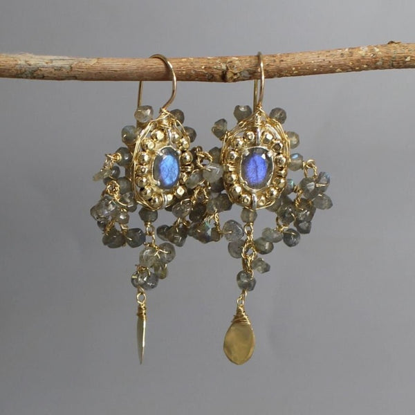 Statement Earrings Labradorite Earrings, Unique Women's Oversized Earrings, Bridal Gemstone Earrings, Gold Filled XL Earrings