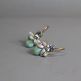 Blue Zircon Bee Earrings, Dainty Gemstone Earrings, Grey Keshi Pearl Earrings, Amazonite Drop Earrings, Unique Cluster Earrings