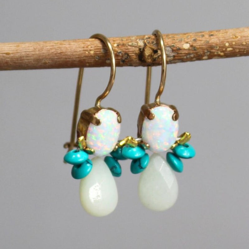 Blue Earrings, Synthetic Opal Turquoise Bee Earrings, October Birthstone, Blue Gemstone Earrings, Amazonite Earrings, Bridesmaid Earrings