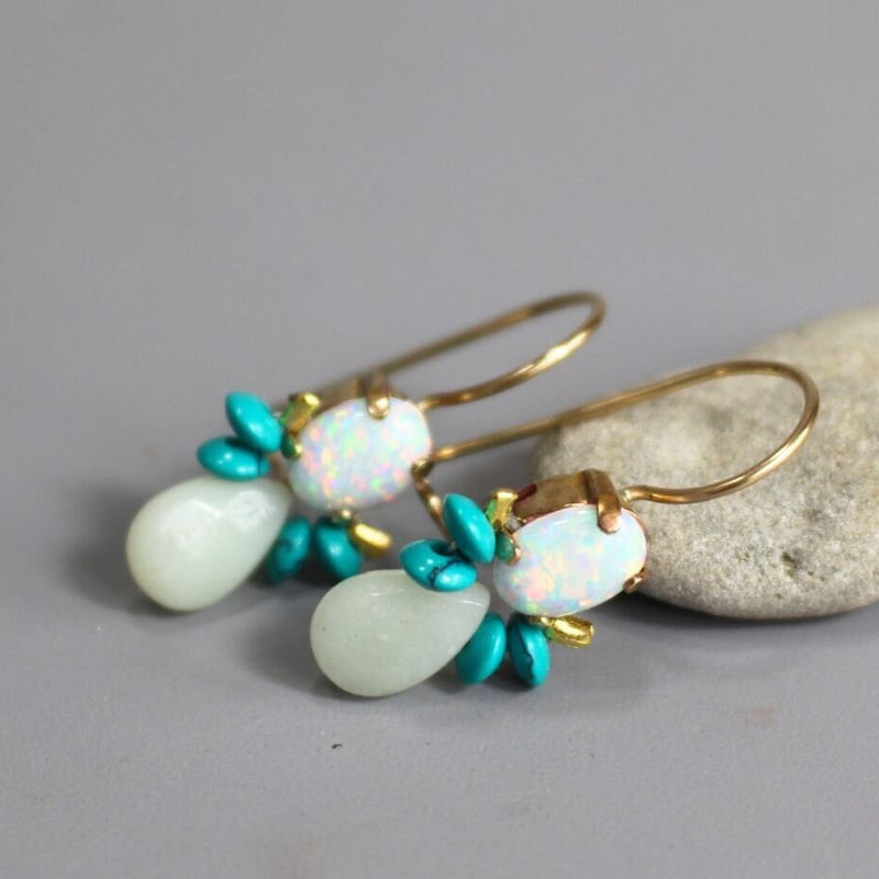 Blue Earrings, Synthetic Opal Turquoise Bee Earrings, October Birthstone, Blue Gemstone Earrings, Amazonite Earrings, Bridesmaid Earrings