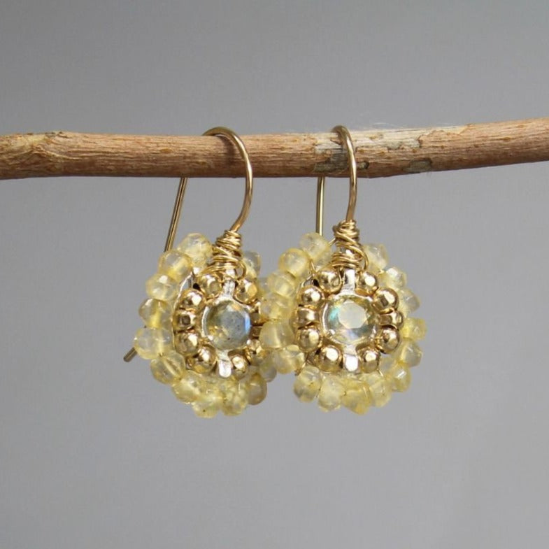 Citrine Jewelry, Citrine Labradorite Small Mandala Earrings, Spiritual Jewelry, Citrine Earrings, Dainty Round Earrings, November Birthstone