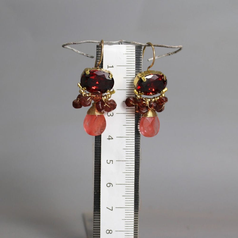 Garnet Red Zircon Earrings, Statement Earrings, Red Earrings, Gemstone Earrings, Cherry Quartz Drop Earrings, Oval Earrings