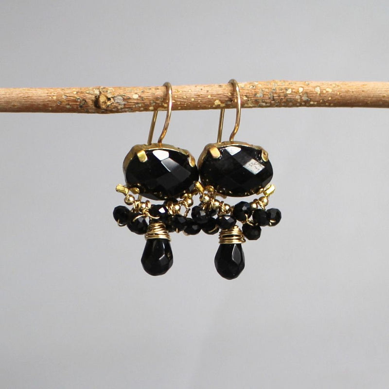 Onyx Earrings, Statement Earrings, Black Gemstone Earrings, Cluster Earrings, Dangle Drop Earrings, Oval Earrings, Elegant Earrings