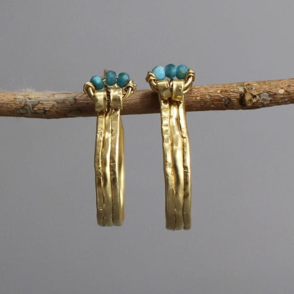 Apatite Hoop Earrings, Hoop Earrings, Bohemian Earrings, Summer Weddings, Apatite Hoops, Gift for Mom, Blue Hoop Earrings