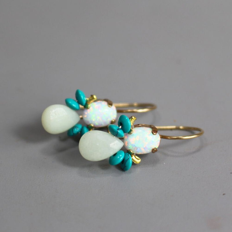 Blue Earrings, Synthetic Opal Turquoise Bee Earrings, October Birthstone, Blue Gemstone Earrings, Amazonite Earrings, Bridesmaid Earrings