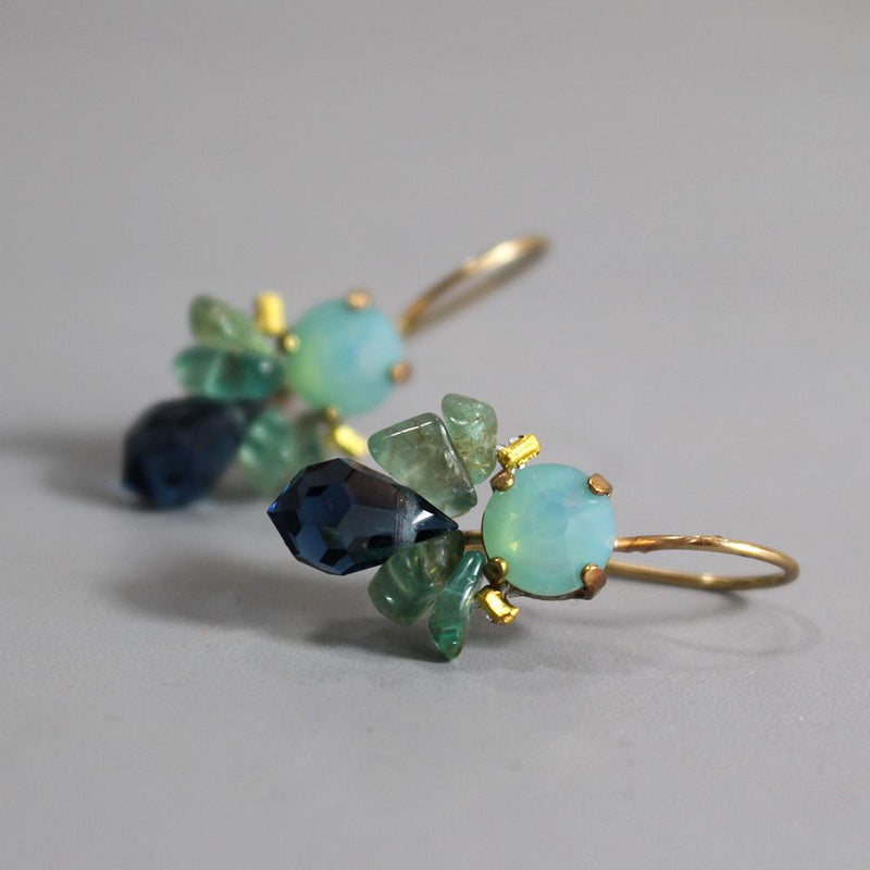 Blue Earrings, Small Dangle Earrings, Apatite Earrings, Cluster Bee Earrings, Bridesmaid Earrings, Gift for Women