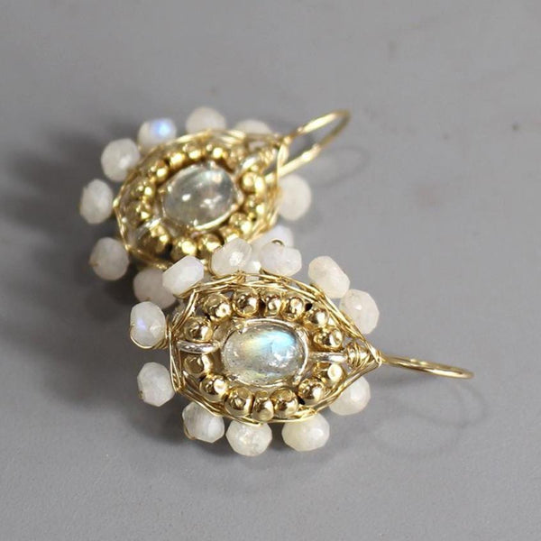 Unique Moonstone Earrings, Round Mandala Earrings, Moonstone Jewelry, Dangle Earrings, Moonstone Bridal Earrings