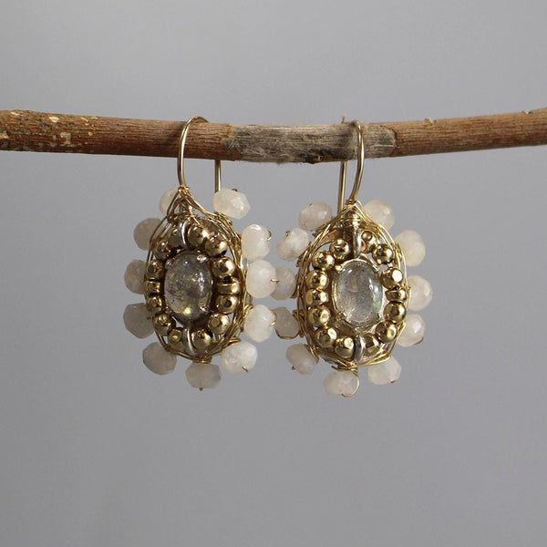 Unique Moonstone Earrings, Round Mandala Earrings, Moonstone Jewelry, Dangle Earrings, Moonstone Bridal Earrings