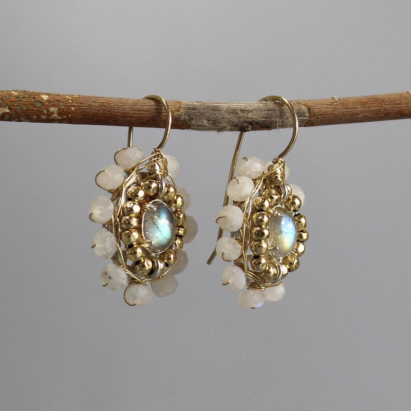 Unique Moonstone Earrings, Round Mandala Earrings, Moonstone Jewelry, Dangle Earrings, Moonstone Bridal Earrings