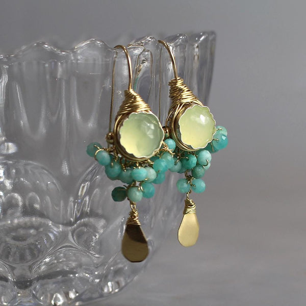 Jade Earrings, Gemstone Dangle Earrings, Amazonite Cluster Earrings, Goddess Earrings, Boho Earrings, Unique Earrings, Statement Earrings