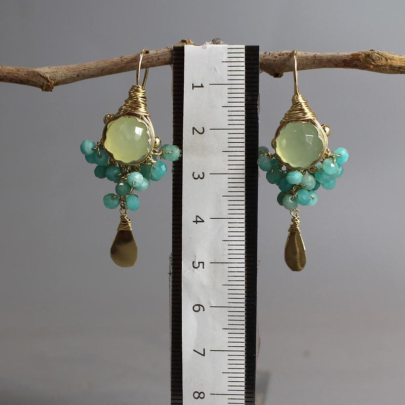 Jade Earrings, Gemstone Dangle Earrings, Amazonite Cluster Earrings, Goddess Earrings, Boho Earrings, Unique Earrings, Statement Earrings