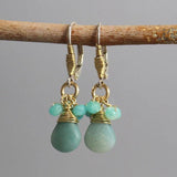 Blue Earrings, Amazonite Drop Earrings, Wire Wrap Earrings, Cluster Earrings, Light Blue Jewelry, Small Dangle Earrings, Unique Earrings