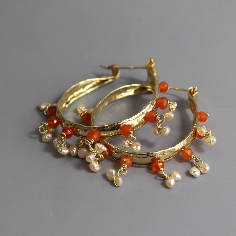 Extra Large Hoops, Hammered Hoop Earrings, Carnelian Hoop Earrings, Gemstone Hoop Earrings, XL Hoop Earrings, Unique Statement Hoop Earrings