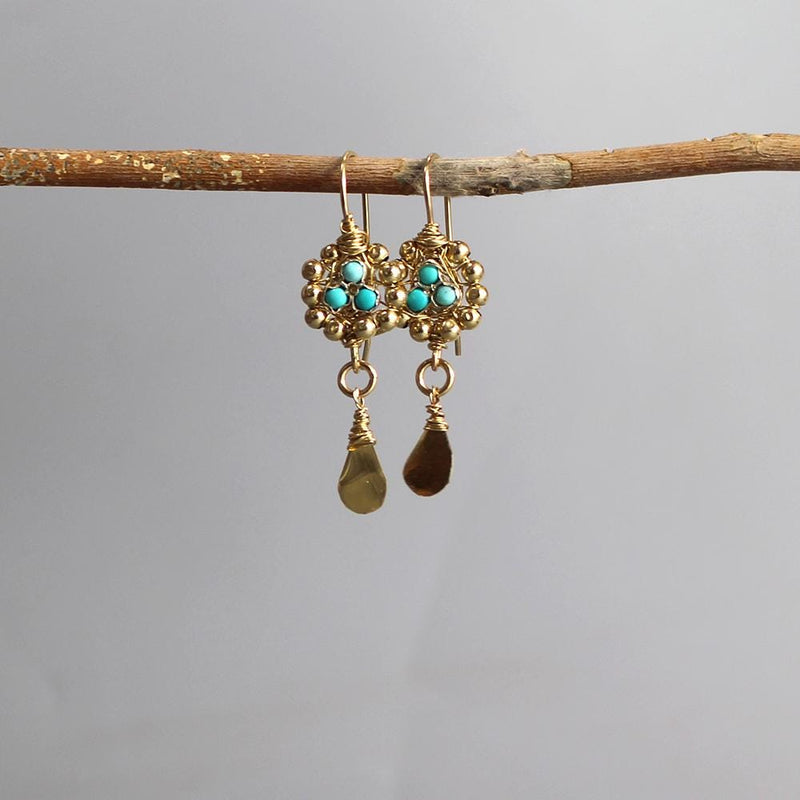 Turquoise Earrings, Granule Earrings, Turquoise Dangle Earrings, Bridal Earrings, Beaded Earrings, December Birthstone, Turquoise Jewelry