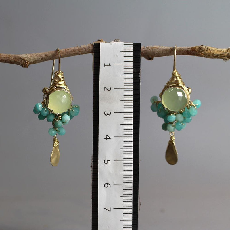 Jade Earrings, Gemstone Dangle Earrings, Amazonite Cluster Earrings, Goddess Earrings, Boho Earrings, Unique Earrings, Statement Earrings