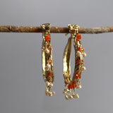 Extra Large Hoops, Hammered Hoop Earrings, Carnelian Hoop Earrings, Gemstone Hoop Earrings, XL Hoop Earrings, Unique Statement Hoop Earrings