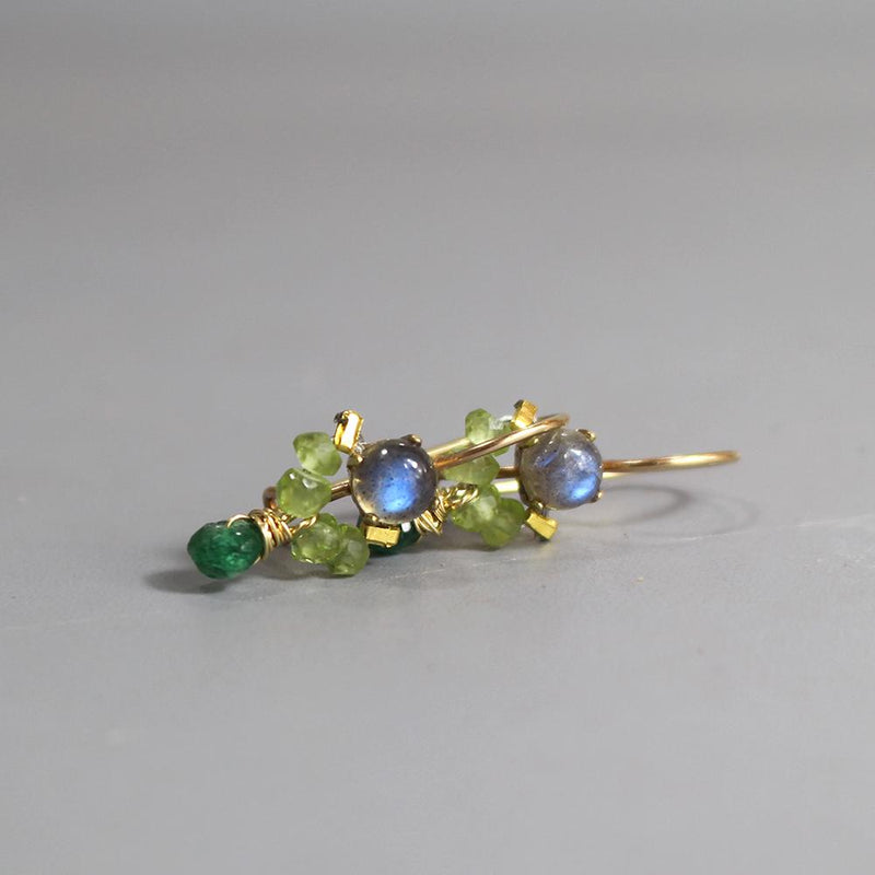 Delicate Labradorite Earrings, Green Earrings, Gold Filled Earrings, Petite Earrings, Gift for Her, Drop Earrings, Peridot, Aventurine