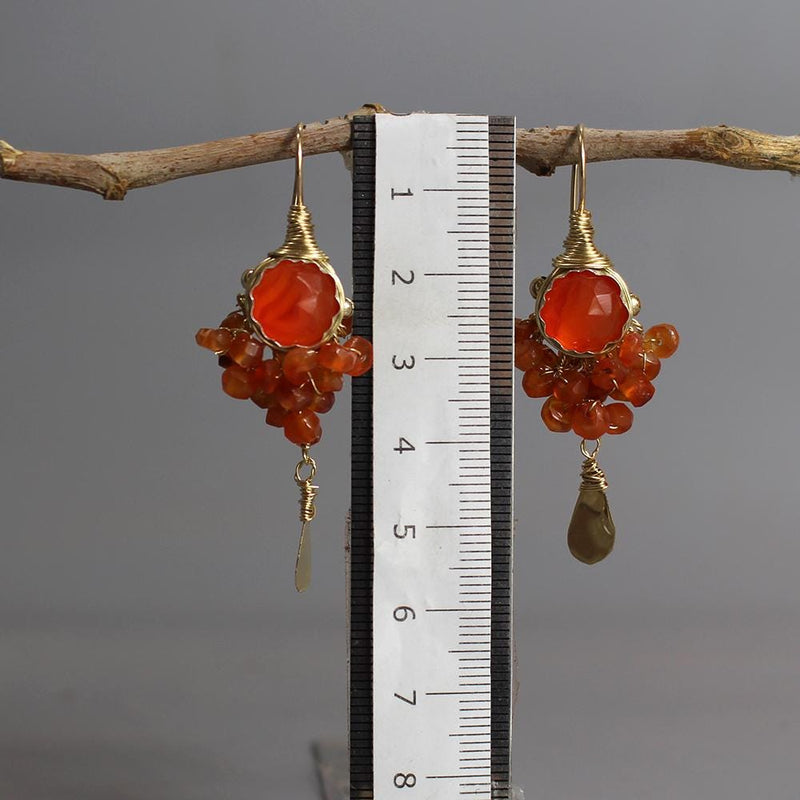 Carnelian Earrings, Orange Carnelian, Statement Earrings, Gold Filled Wire Wrapped Earrings, Unique Drop Earrings, Gemstone Earrings