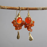 Carnelian Earrings, Orange Carnelian, Statement Earrings, Gold Filled Wire Wrapped Earrings, Unique Drop Earrings, Gemstone Earrings