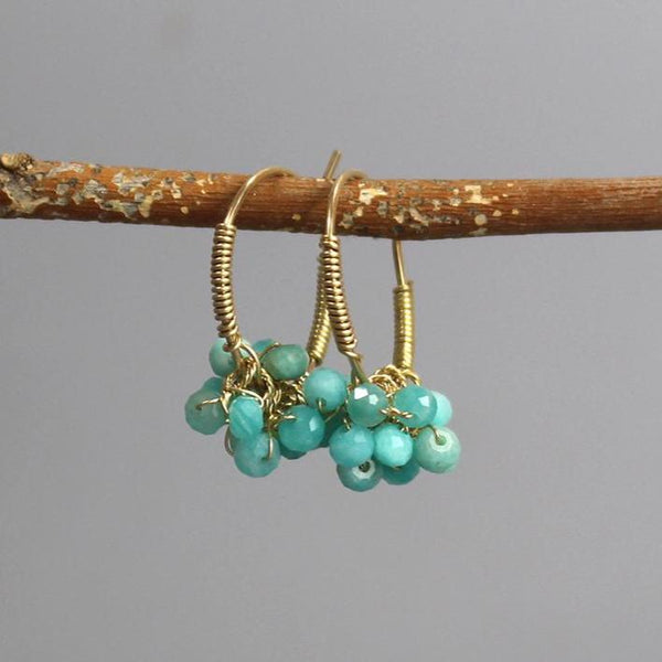 Amazonite Hoop Earrings, Bouquet Earrings, Wire Wrap Hoops, Unique Gold Filled Earrings, Gemstone Hoop Earrings, Light Blue Hoops, Gift Idea